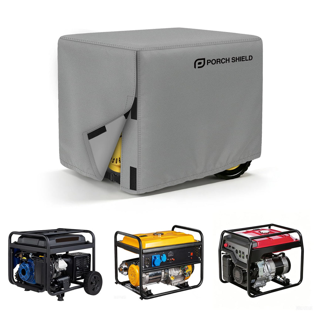 Porch Shield front view of gray generator cover protecting unit outdoors