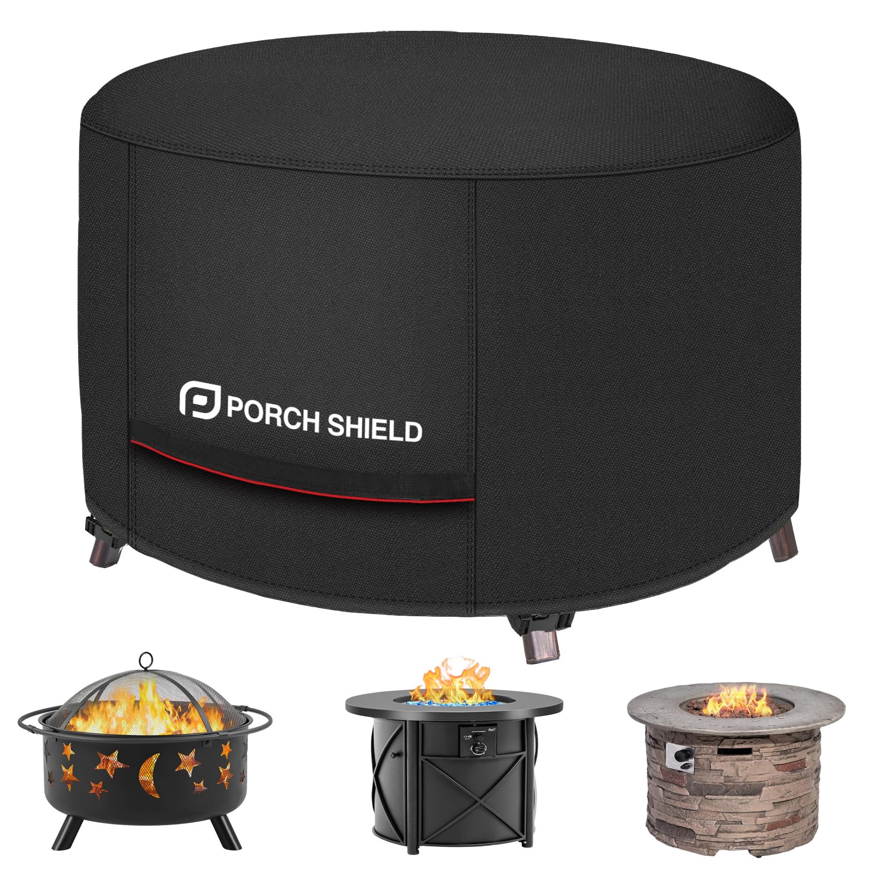 Porch Shield front view on 36-inch fire pit protecting from weather