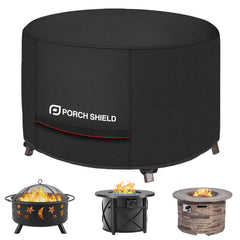 Porch Shield front view on 36-inch fire pit protecting from weather