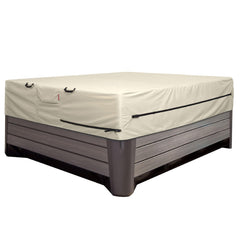Porch Shield front view showing full 85x85 cover protecting spa surface