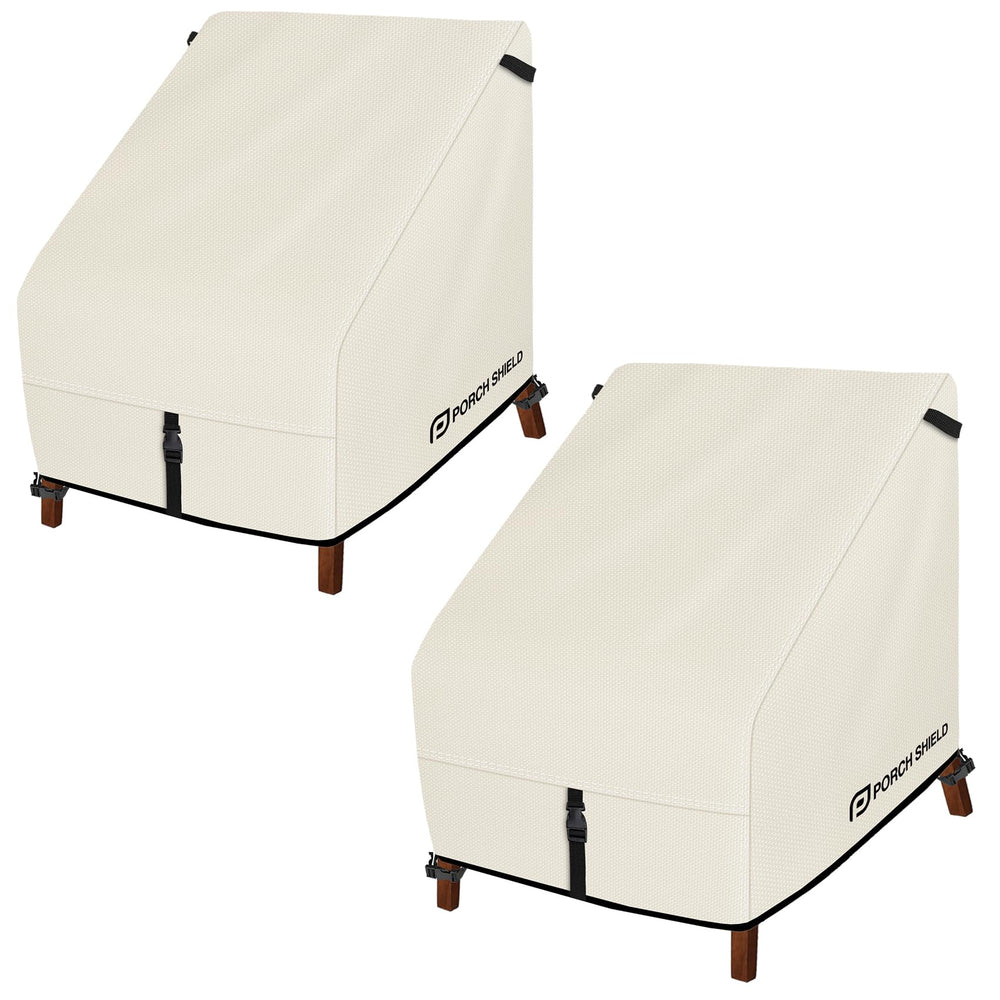 Porch Shield front view on beige Adirondack chair showing full coverage and protection