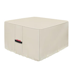 Porch Shield front view beige cover protecting square fire table, secure protection