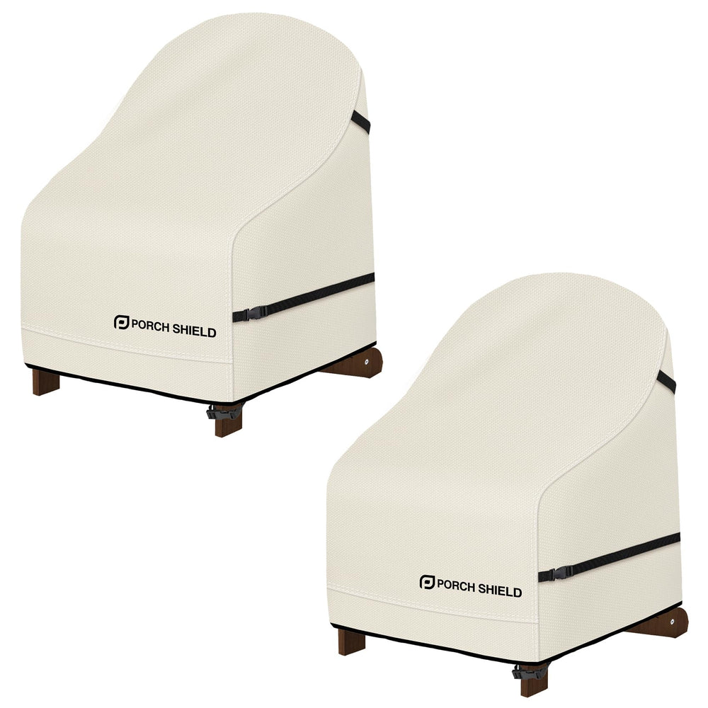 Porch Shield front view of beige chair cover showing full protection