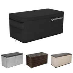 Porch Shield front view on deck box showing full coverage and tidy appearance