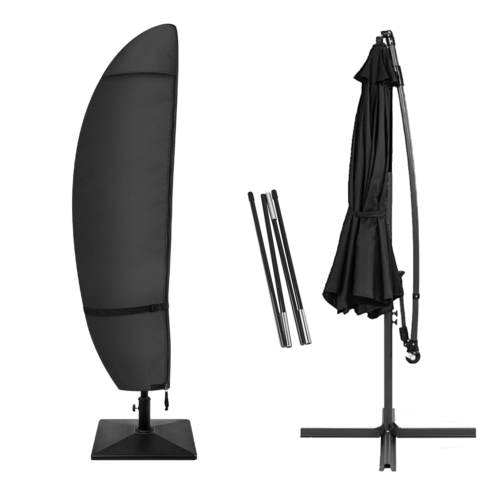 Porch Shield front view showing full umbrella coverage and all-weather protection