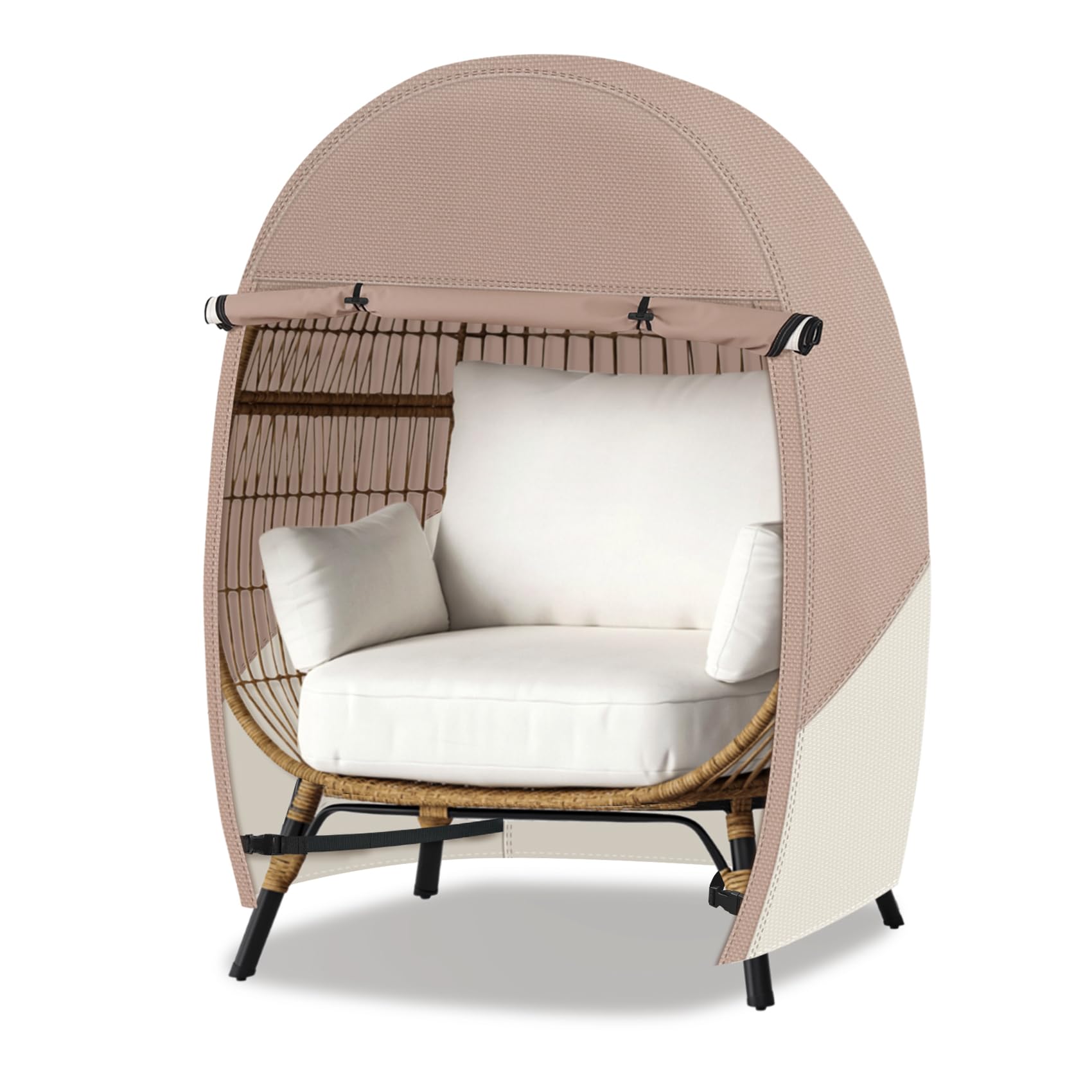 Porch Shield front view cover on egg chair showing full protection