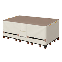 Porch Shield front view full cover protecting table and chairs, shows complete protection