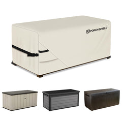 Porch Shield front view full cover protecting deck box and shielding from weather