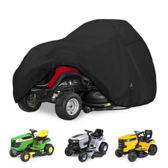 Porch Shield front view covering a riding mower protects from rain