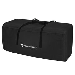 Porch Shield front view of black cushion storage bag showing shape and size benefit