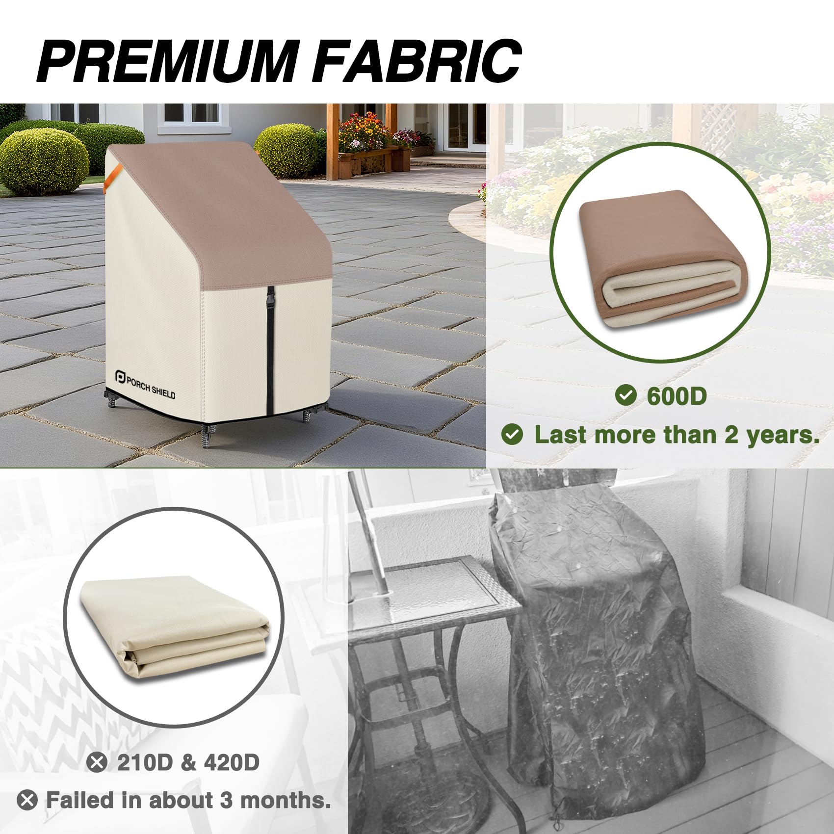 Porch Shield heavy-duty ribbon handles for easy installation and removal