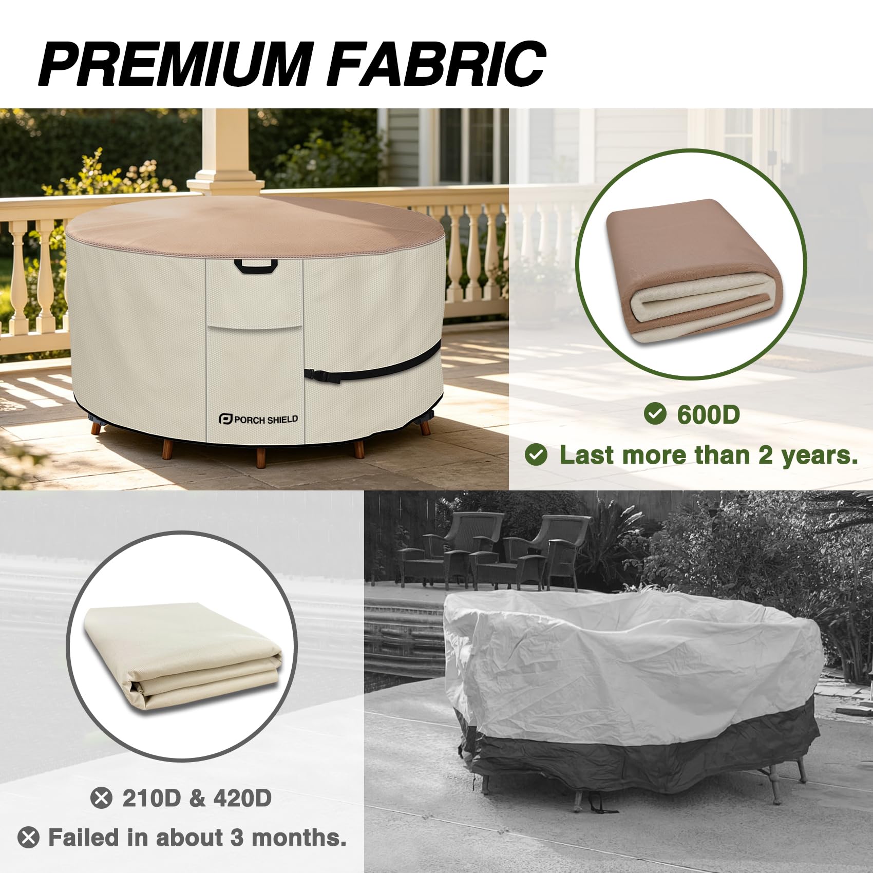 Porch Shield heavy-duty woven handle for easy install and removal convenience
