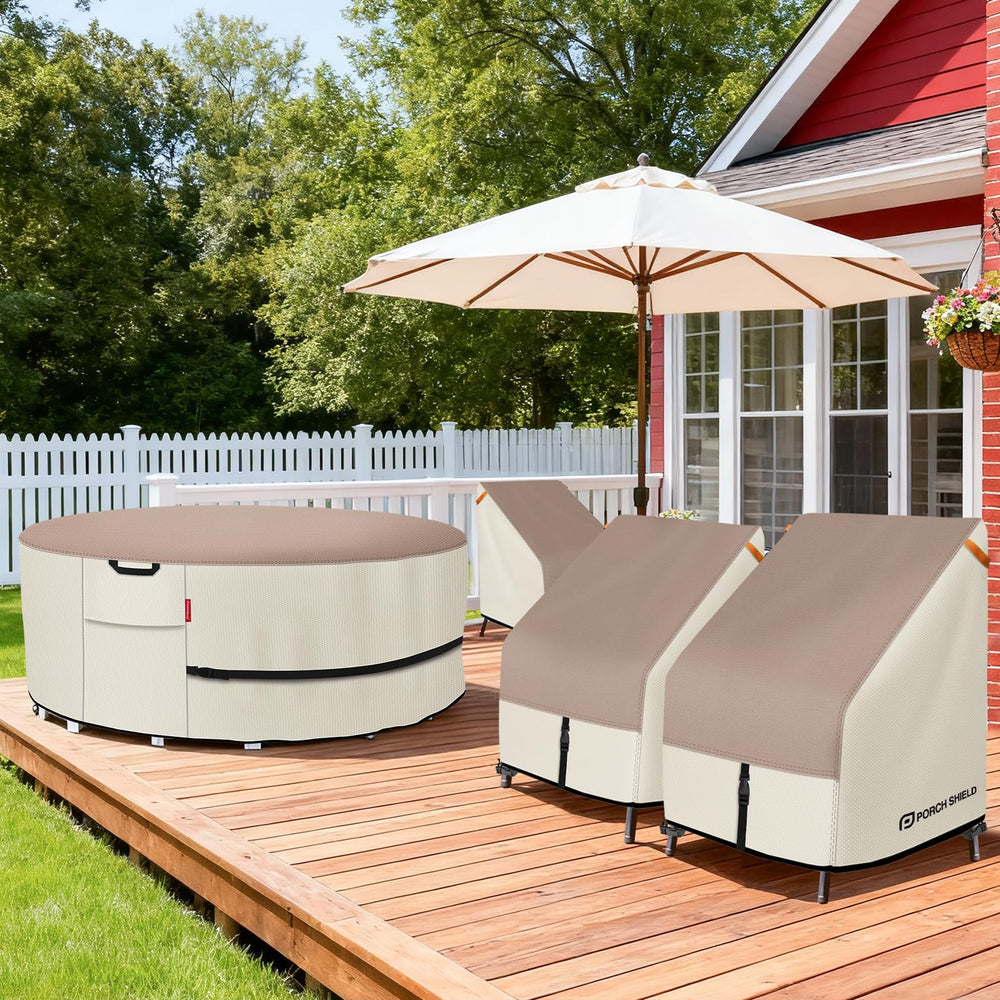 Porch Shield heavy-duty ribbon handles used to install and remove cover easily