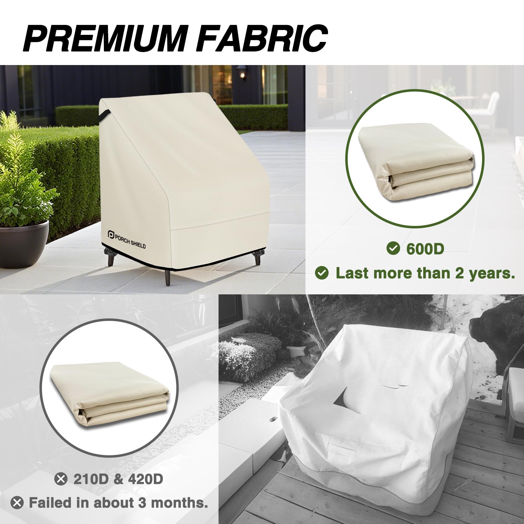 Porch Shield heavy-duty ribbon handles being used for quick installation and removal