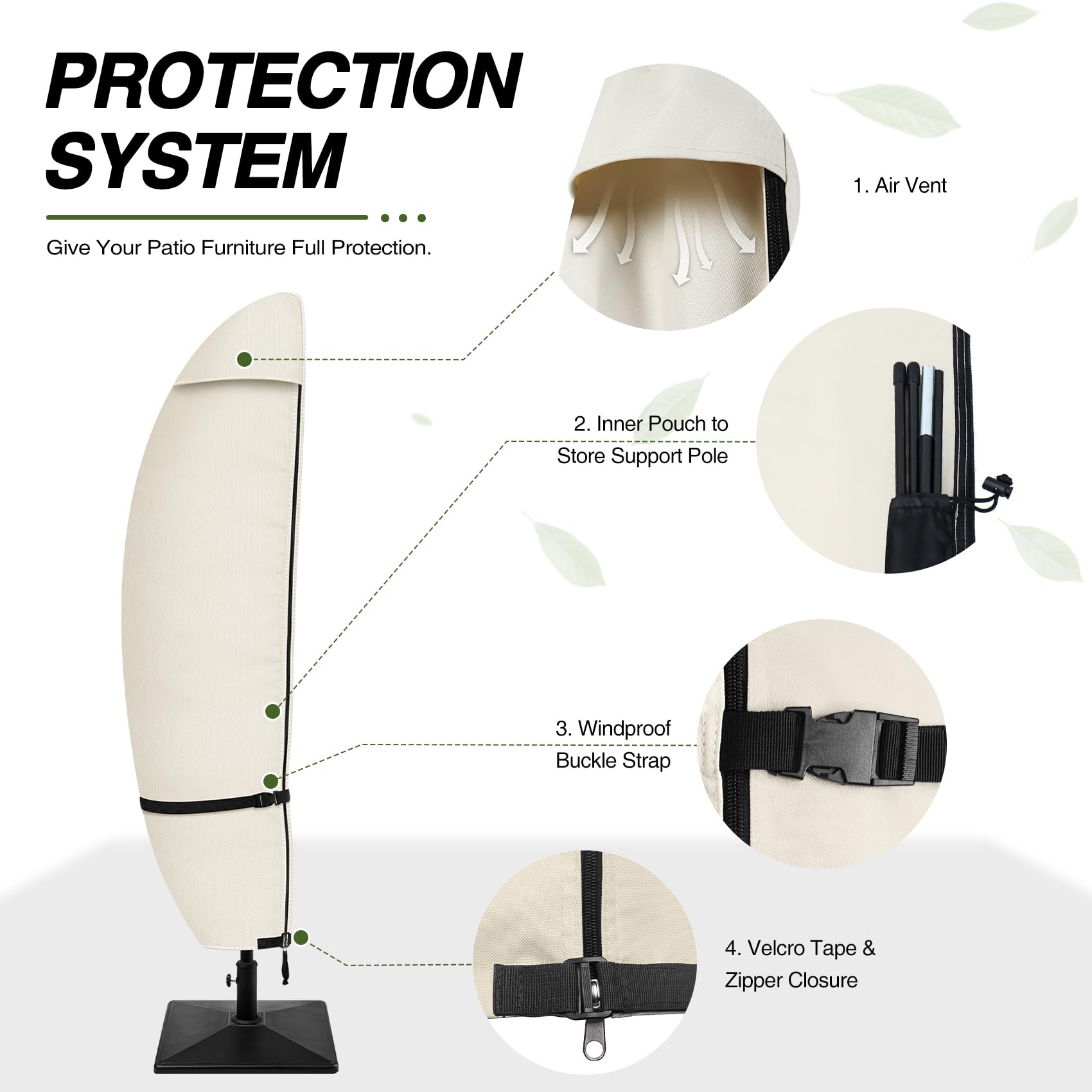 Porch Shield installed on offset umbrella showing full coverage protection