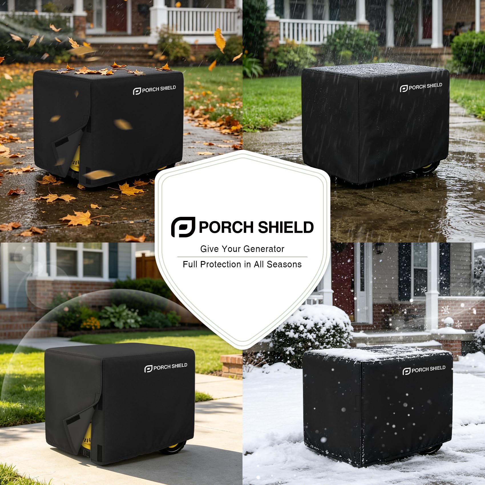Porch Shield on generator in yard showing weather protection benefit