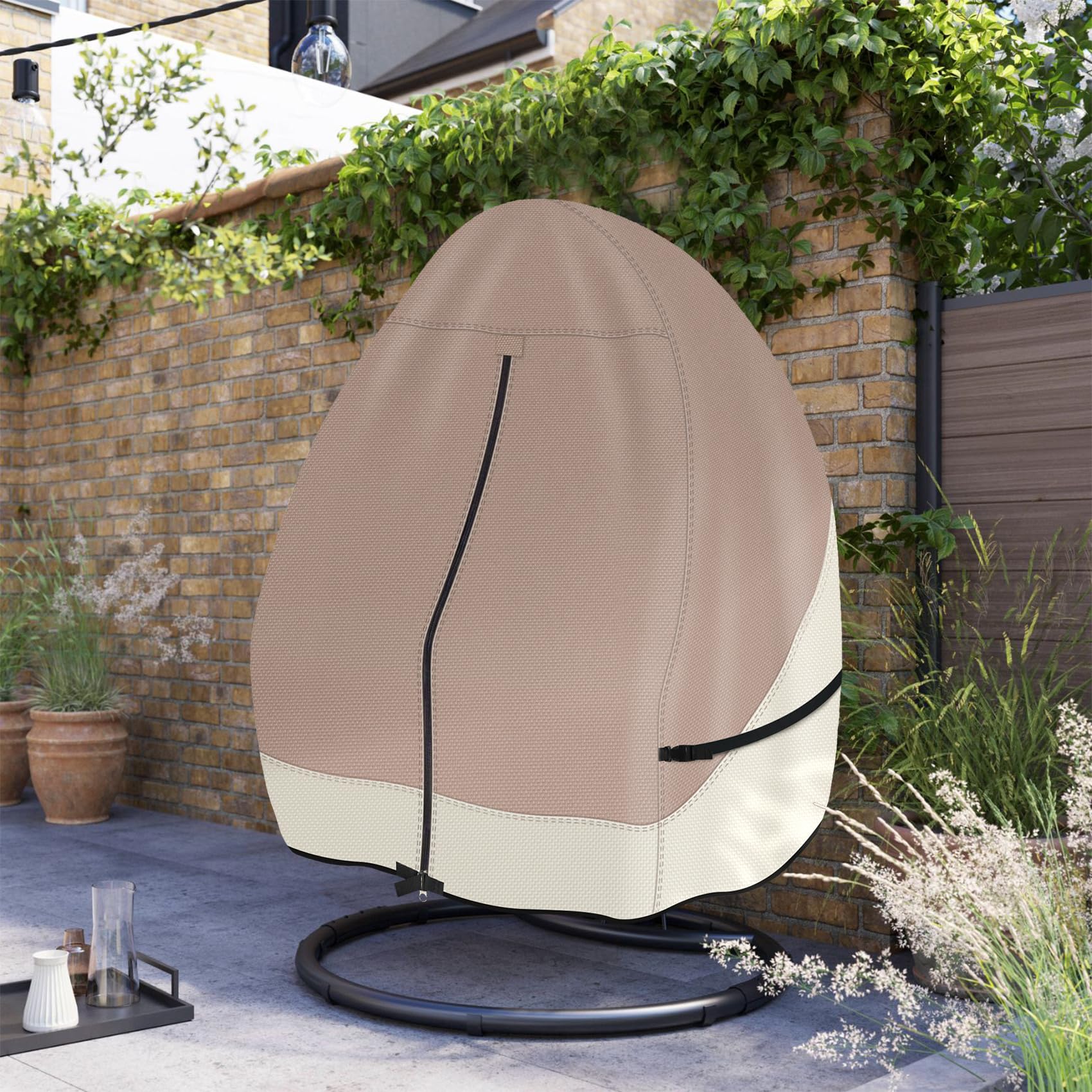 Porch Shield in patio setting protecting egg chair and enhancing outdoor style