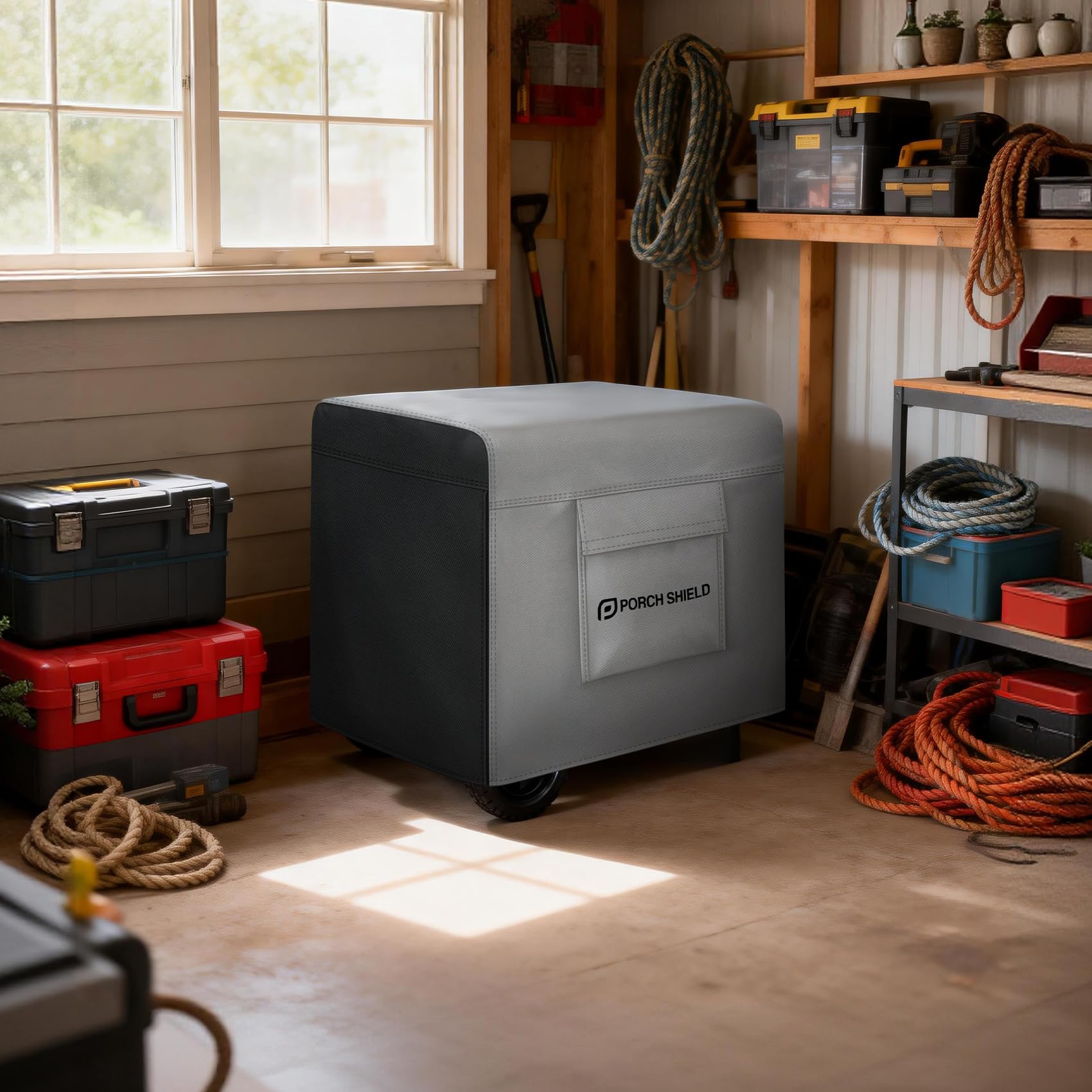 Porch Shield on generator in use shows fit and protection during storage