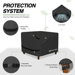 Porch Shield strap and buckle securing cover against wind uplift