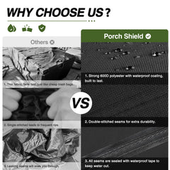 Porch Shield seam and double-stitched detail demonstrating reinforced leak resistance