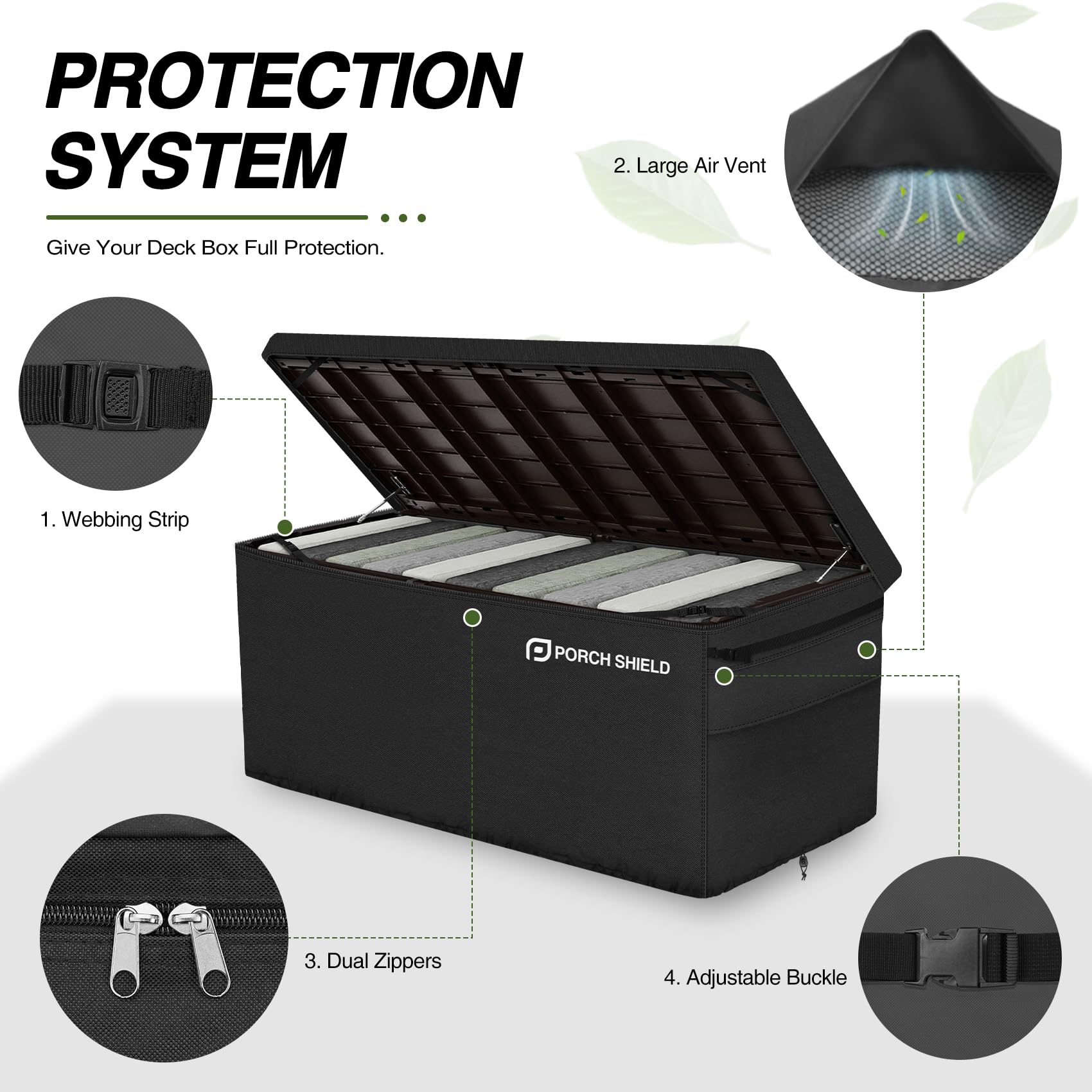 Porch Shield adjustable side buckle fastening securing cover against wind