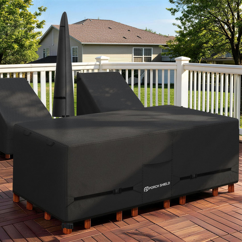 Porch Shield cover pictured with chair for scale to show correct sizing fit