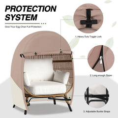 Porch Shield interior straps and buckle securing cover against wind