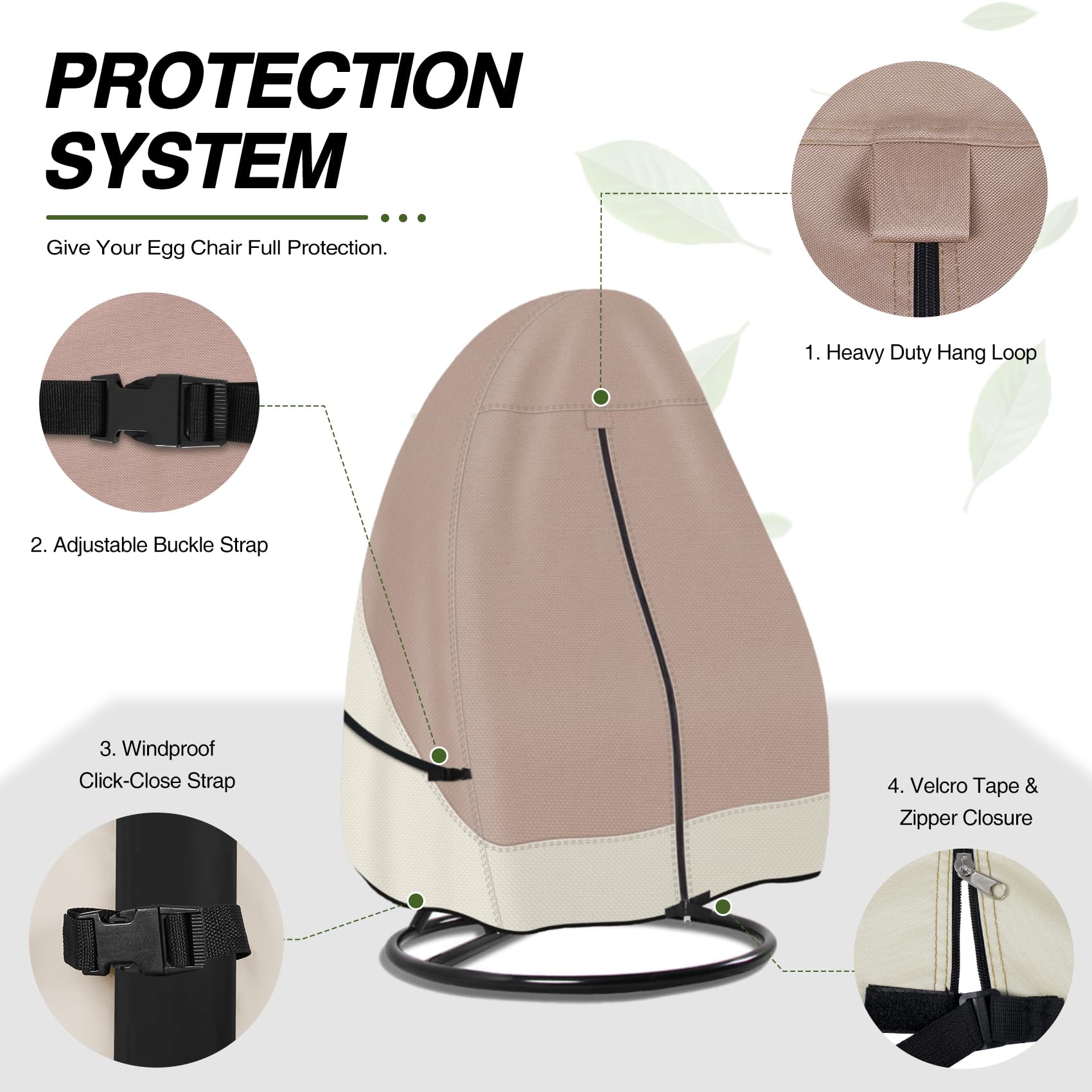 Porch Shield adjustable straps attached to chair stand to prevent cover movement