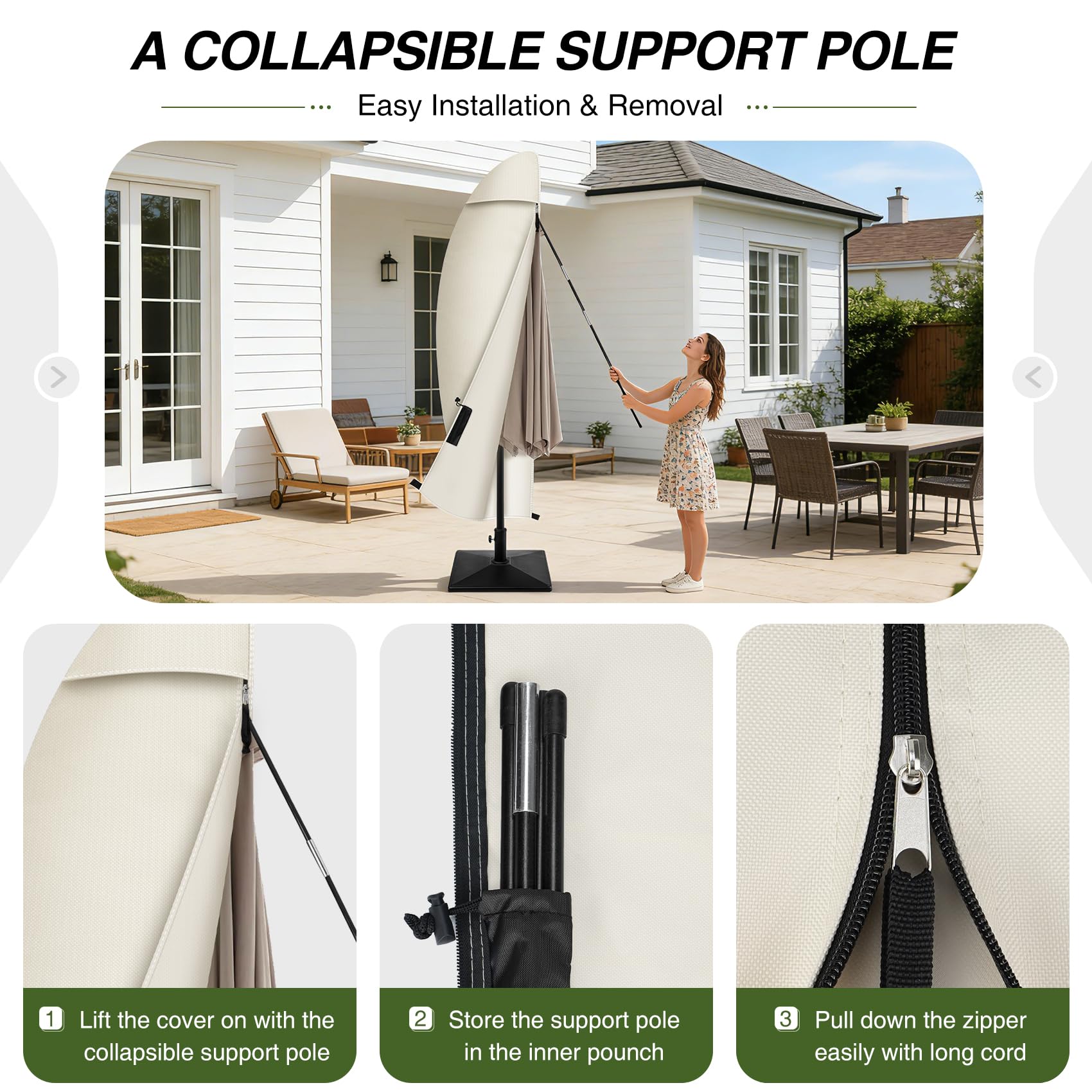 Porch Shield adjustable buckle strap securing cover against wind