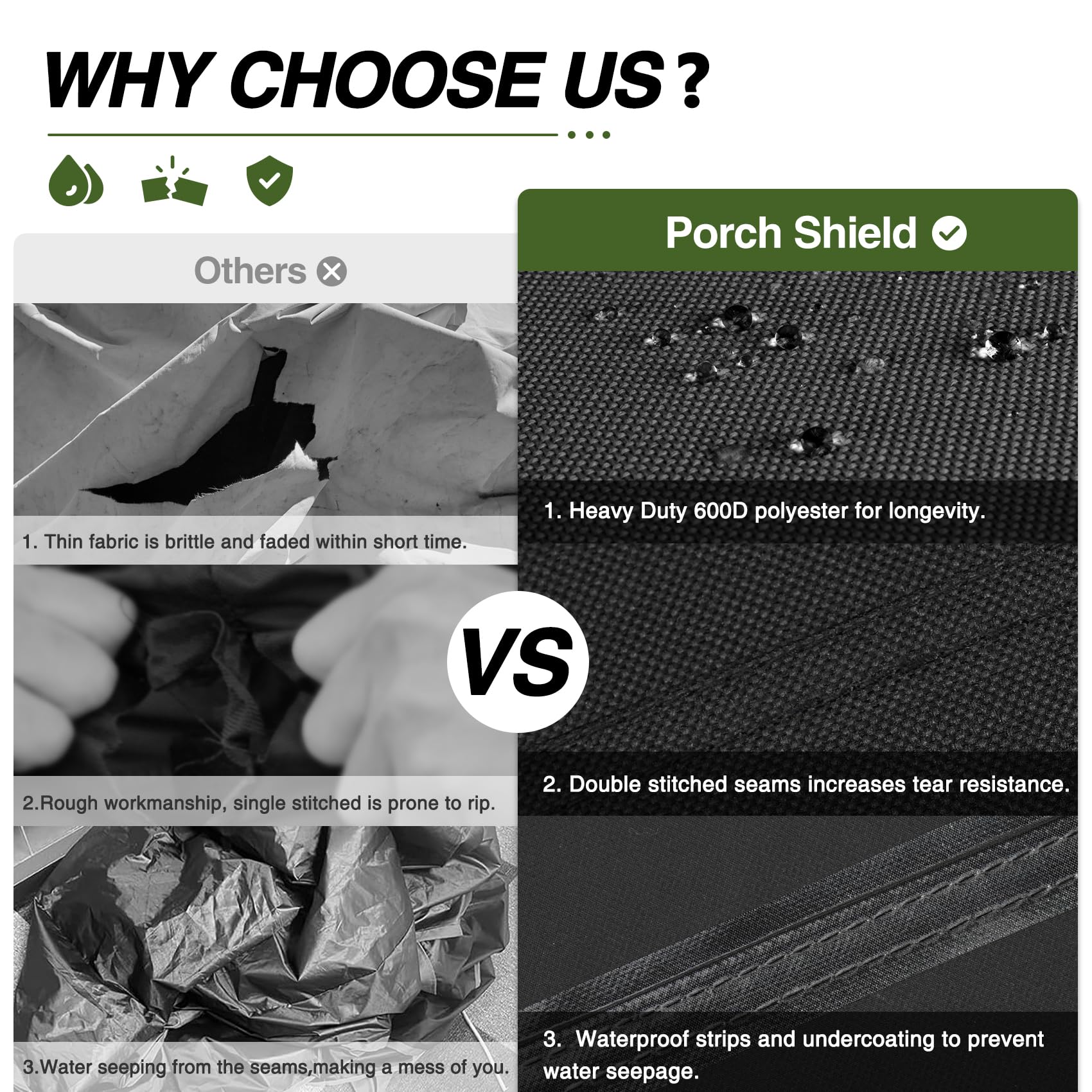 Porch Shield windproof buckle strap close-up, securing cover against gusts