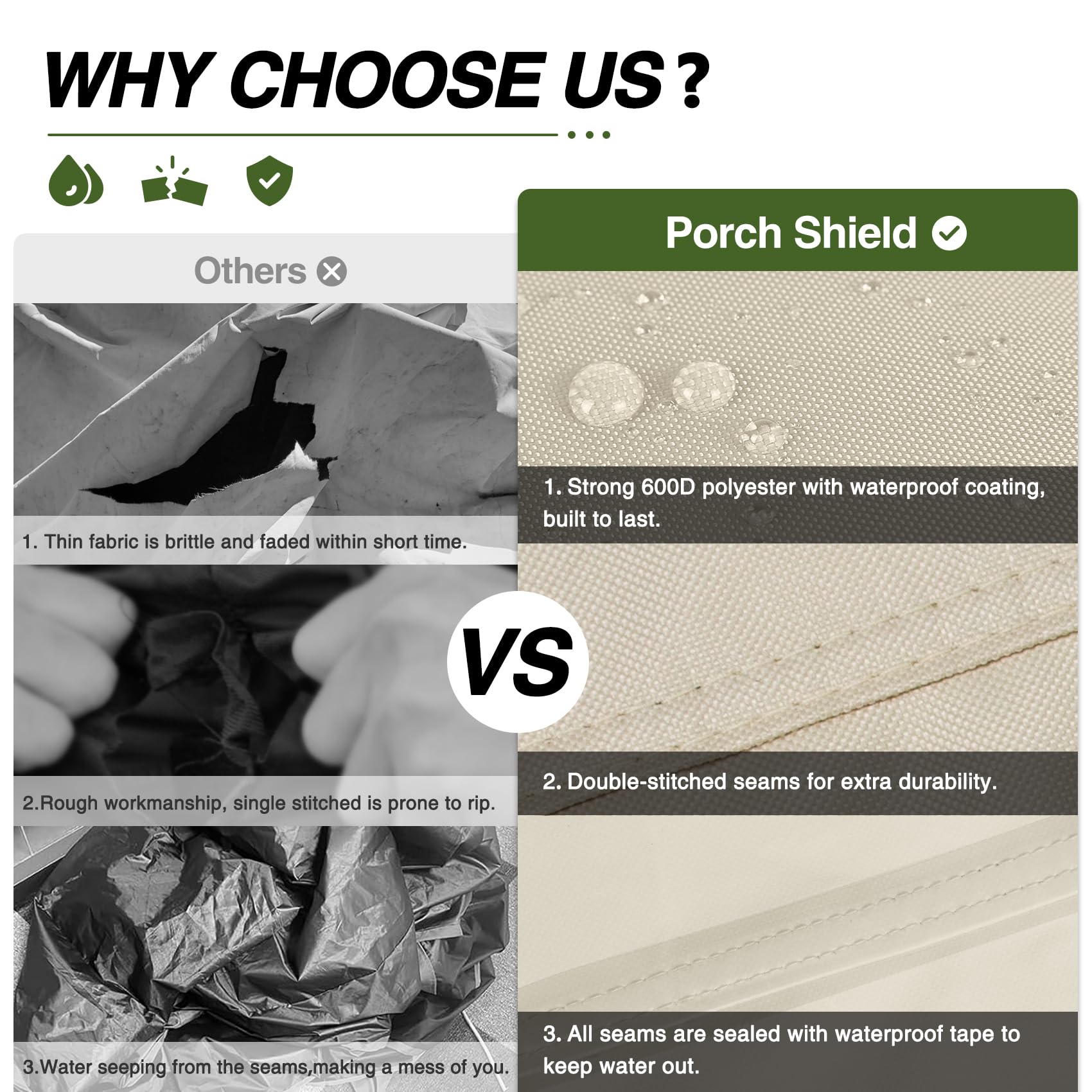 Porch Shield windproof straps and buckles secured tightly for stability