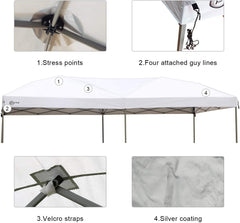 Portal canopy corner strap detail with hook-and-loop fastening for secure fit