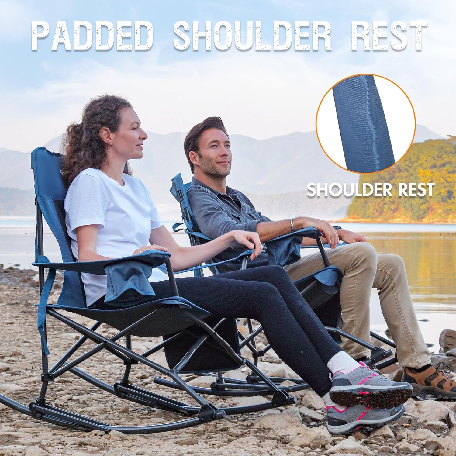 Portal close-up of padded 24-inch back and wide armrest for comfort