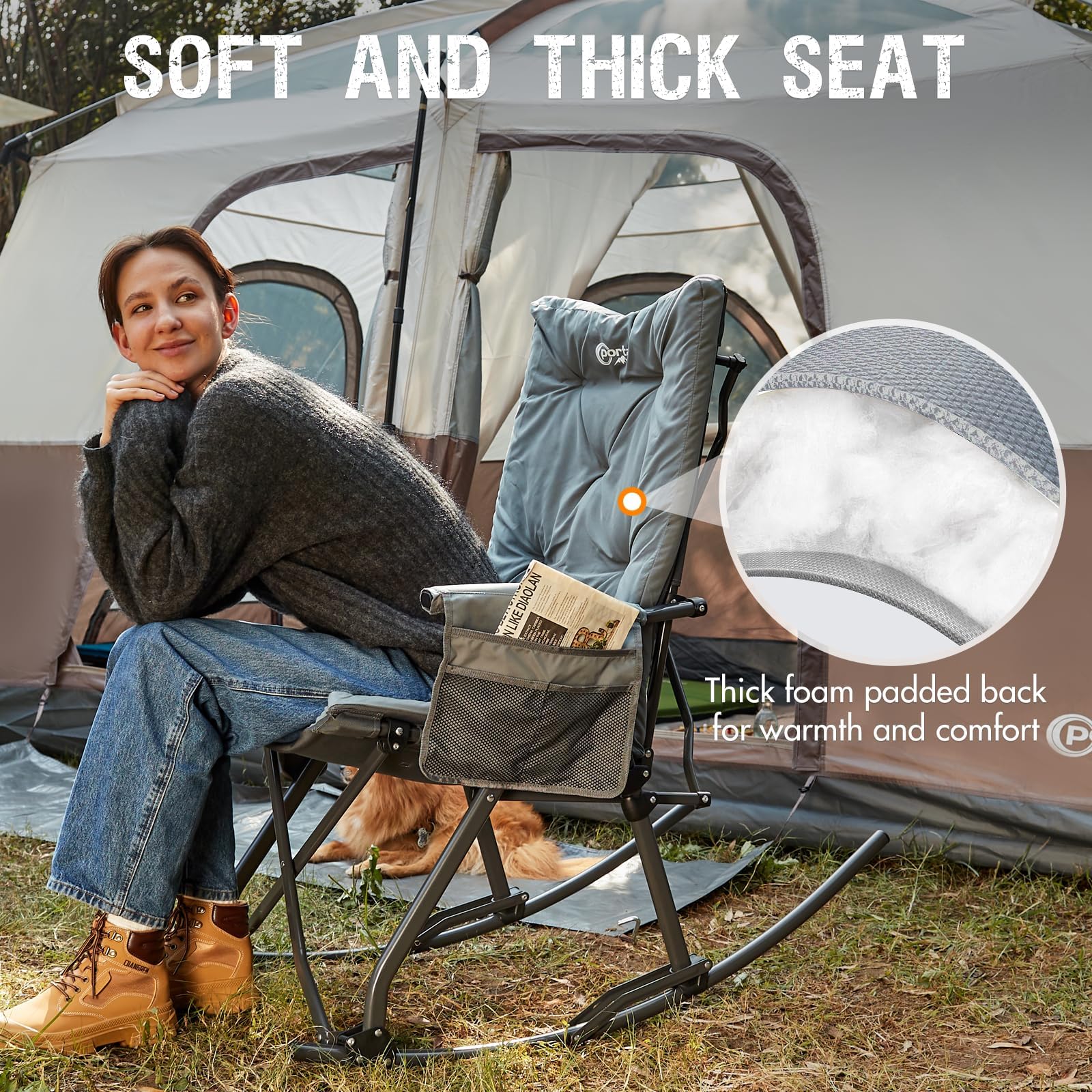 Portal curved base detail showing smooth rocking action and balanced frame
