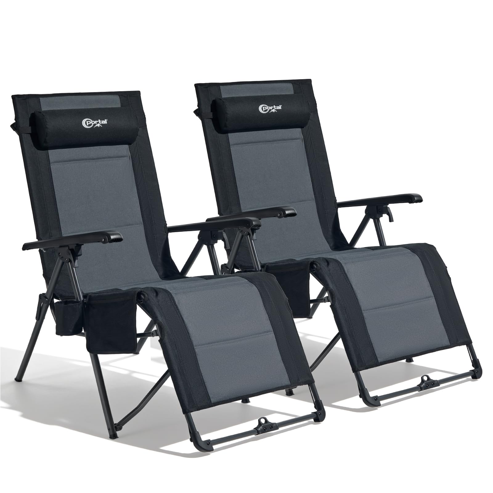 Portal front view showing folded and open chair for quick transport benefit