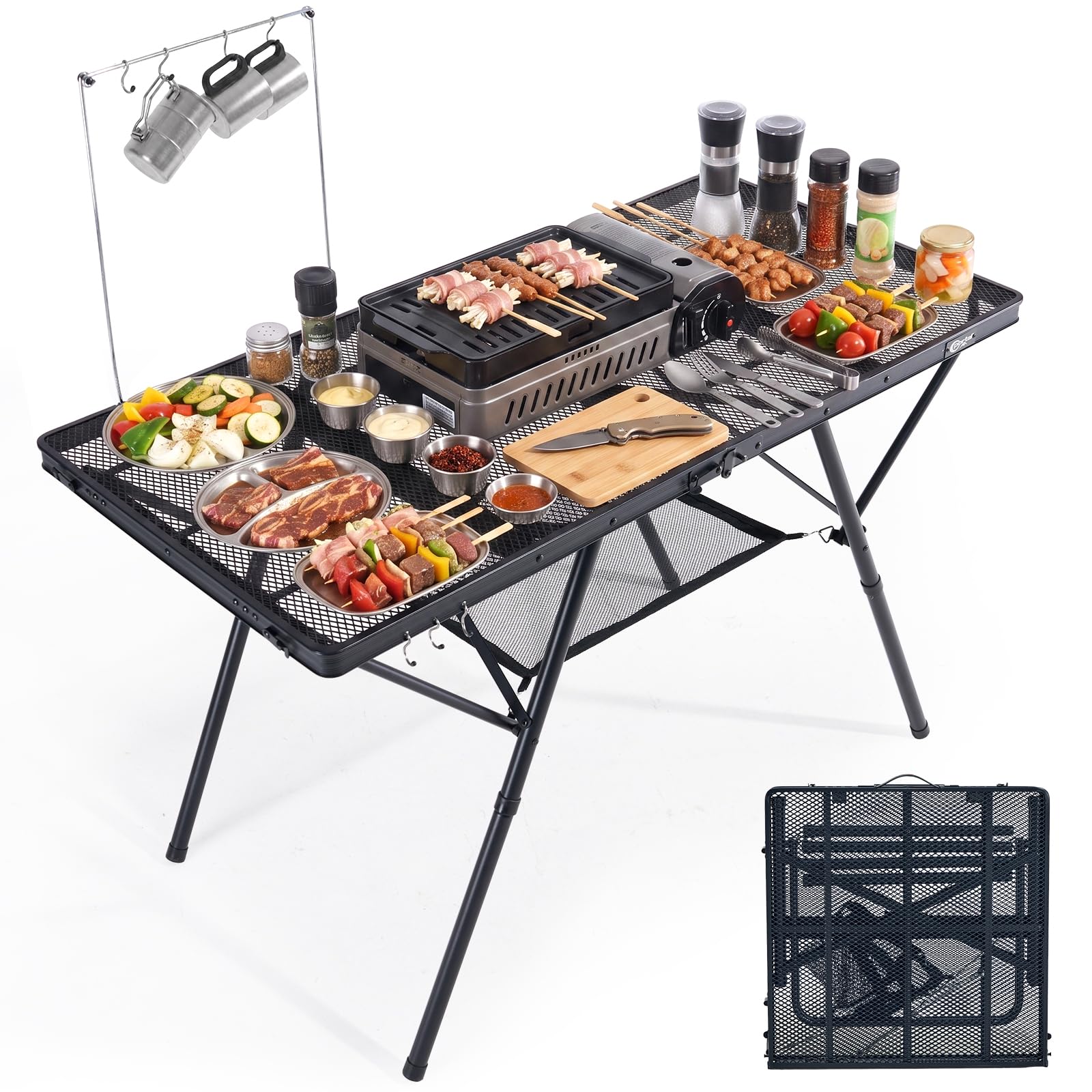 Portal front view showing sturdy folding outdoor table and easy setup benefit