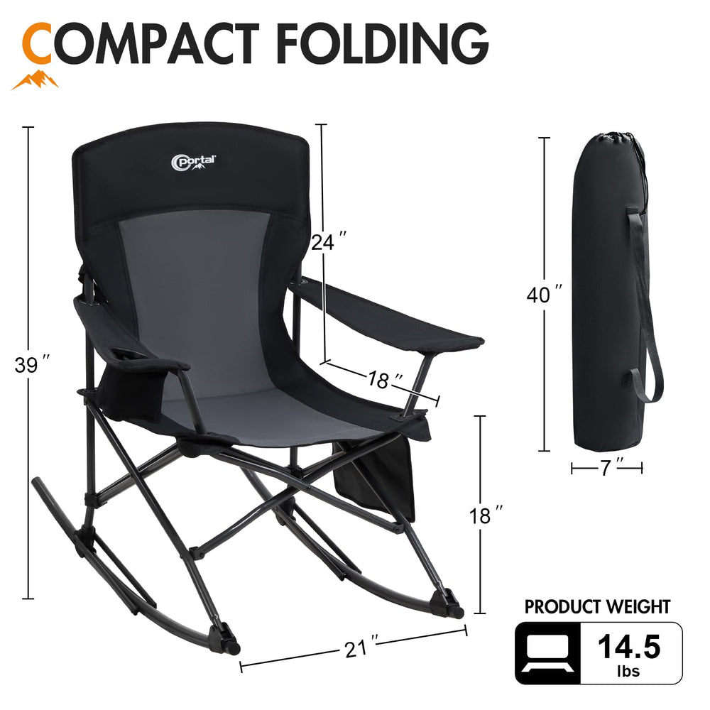 Portal in campsite setting highlighting portable rocking comfort outdoors