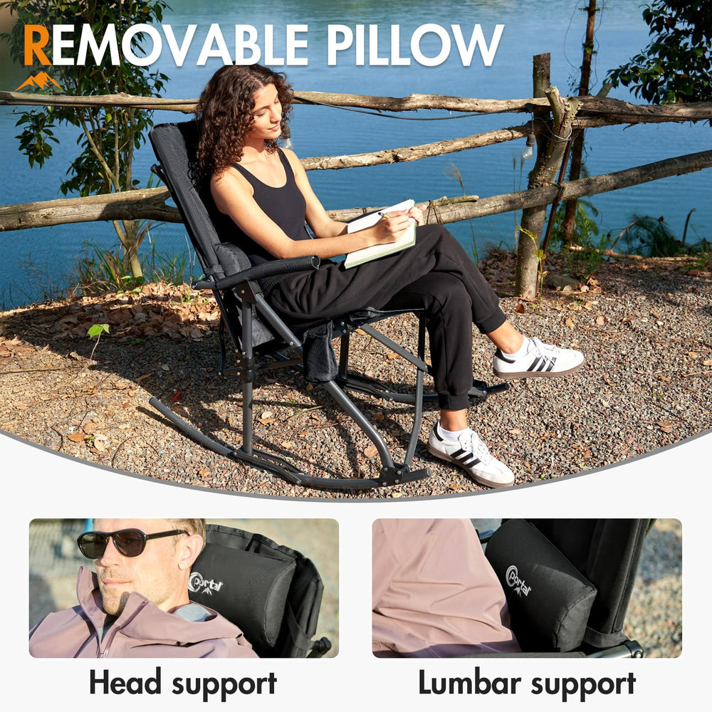 Portal 29-inch padded back closeup providing shoulder and head support for longer use