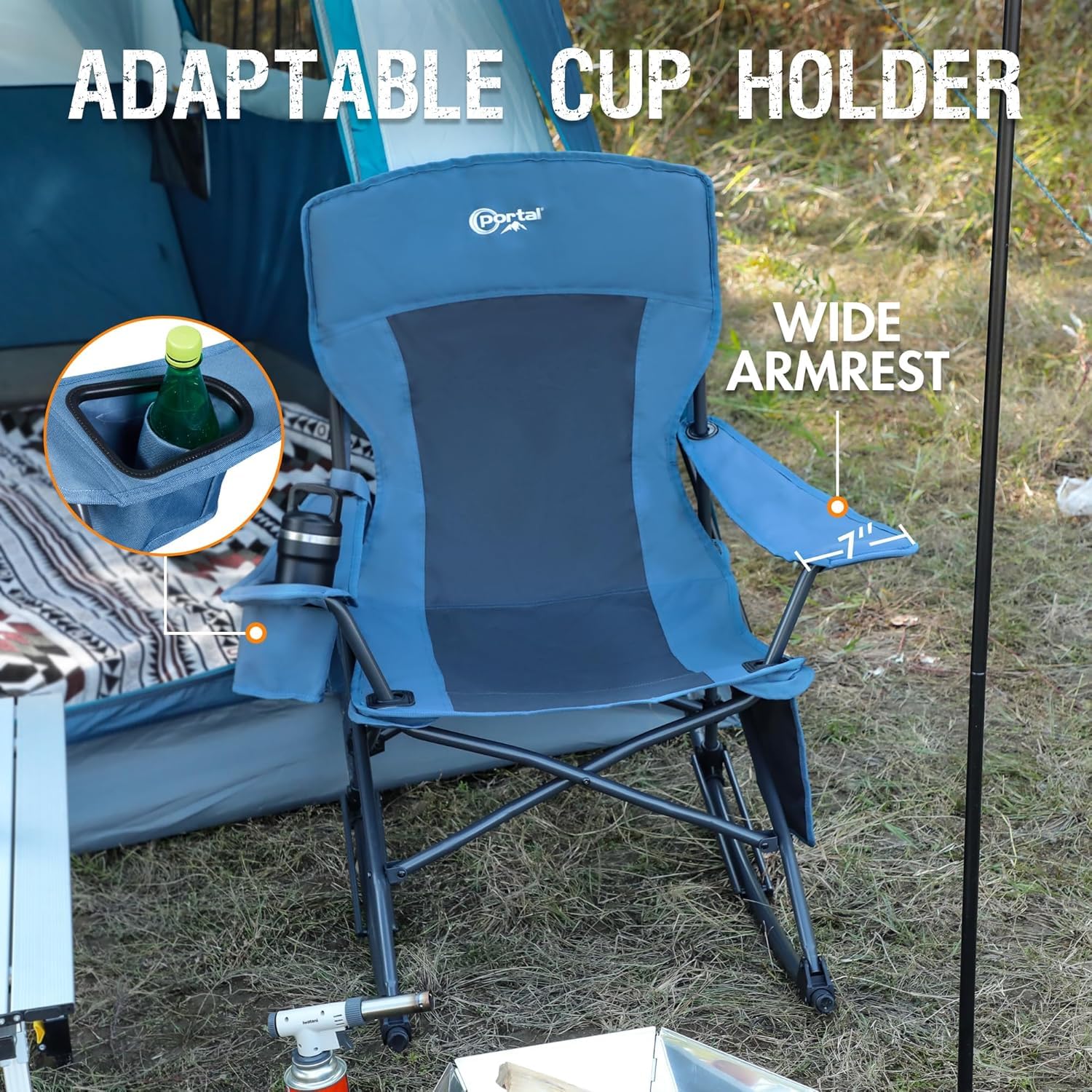 Portal rocker in use at campsite demonstrating stable outdoor relaxation