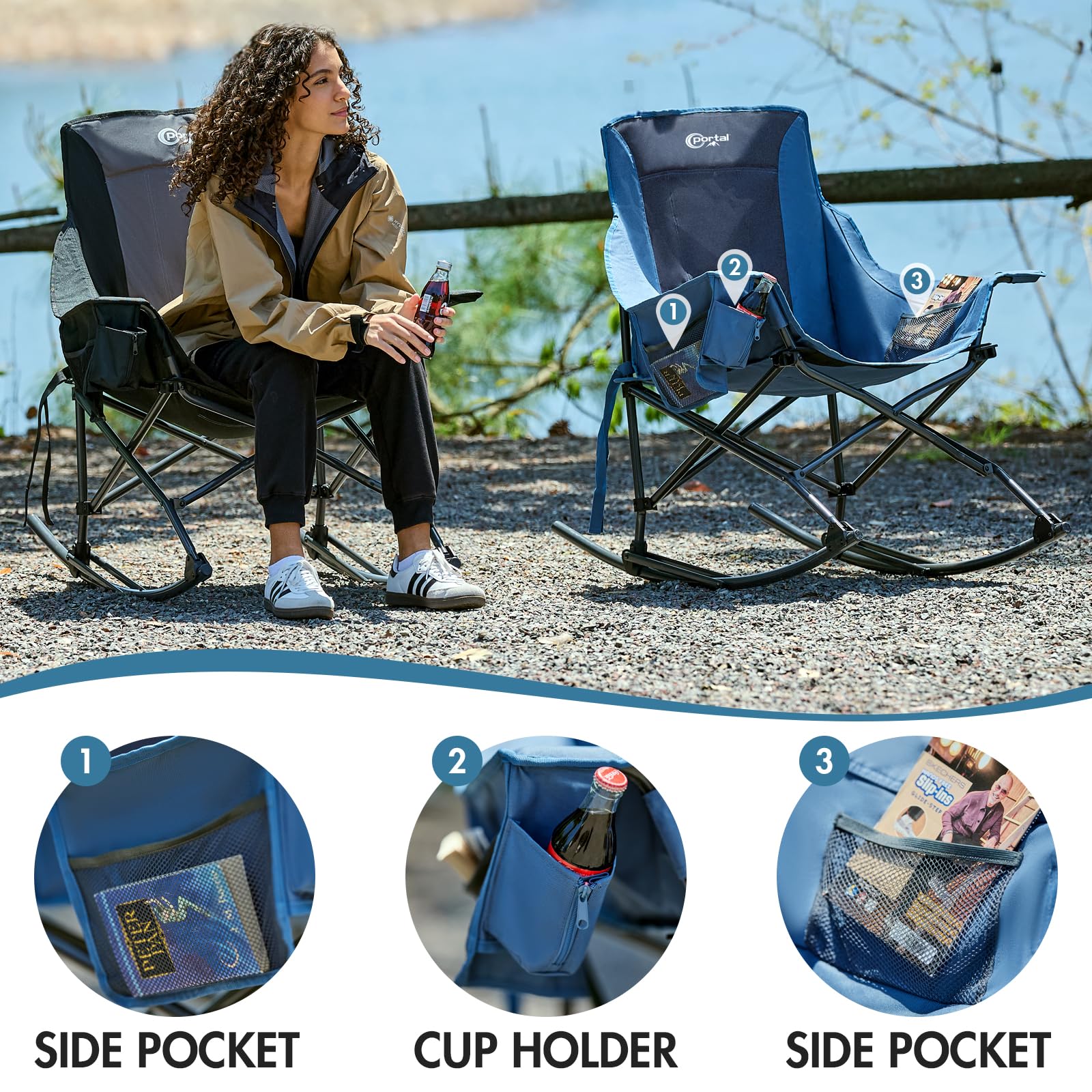 Portal chair in use at a campsite demonstrating stable rocking