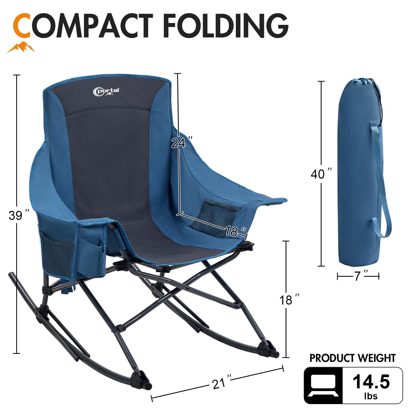 Portal chair next to backpack to show standard size and portability