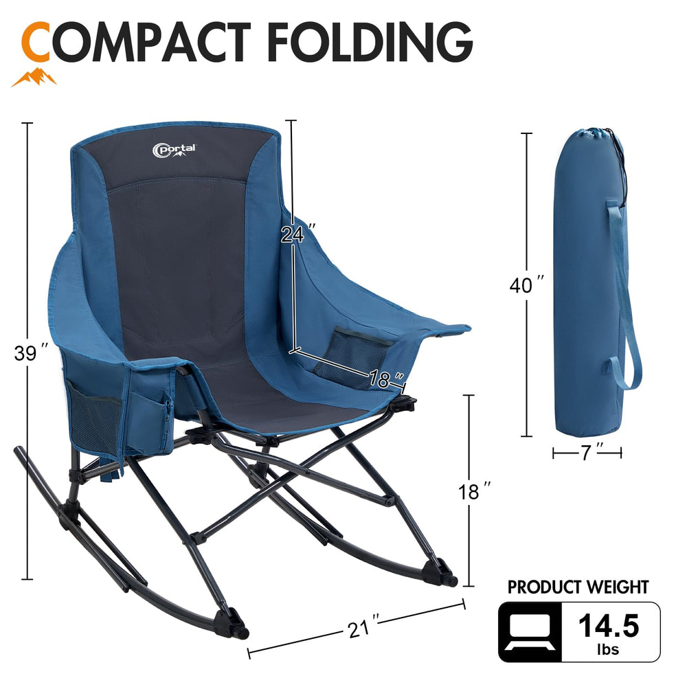Portal chair next to backpack to show standard size and portability