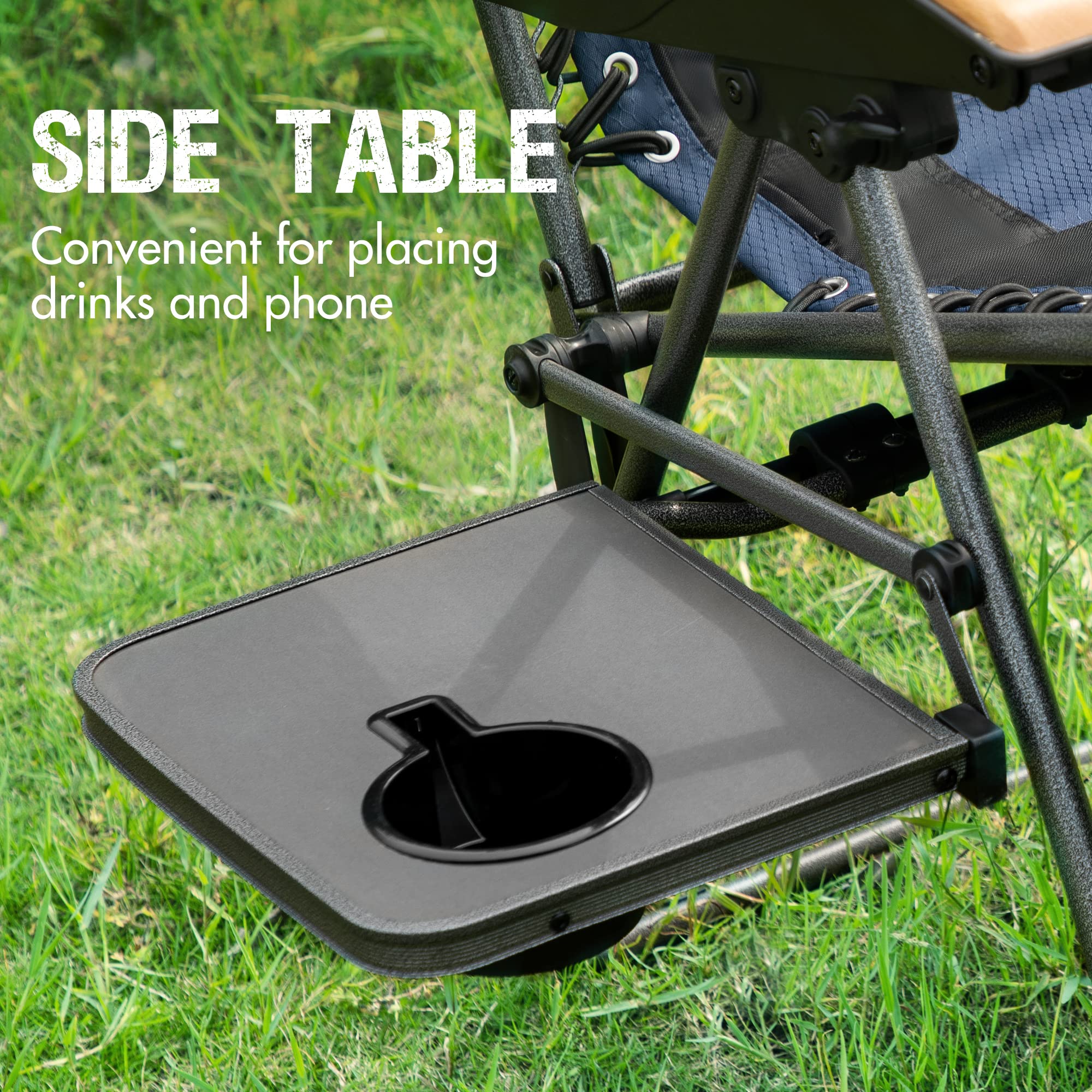 Portal chair next to person highlighting size and 350 lb weight support