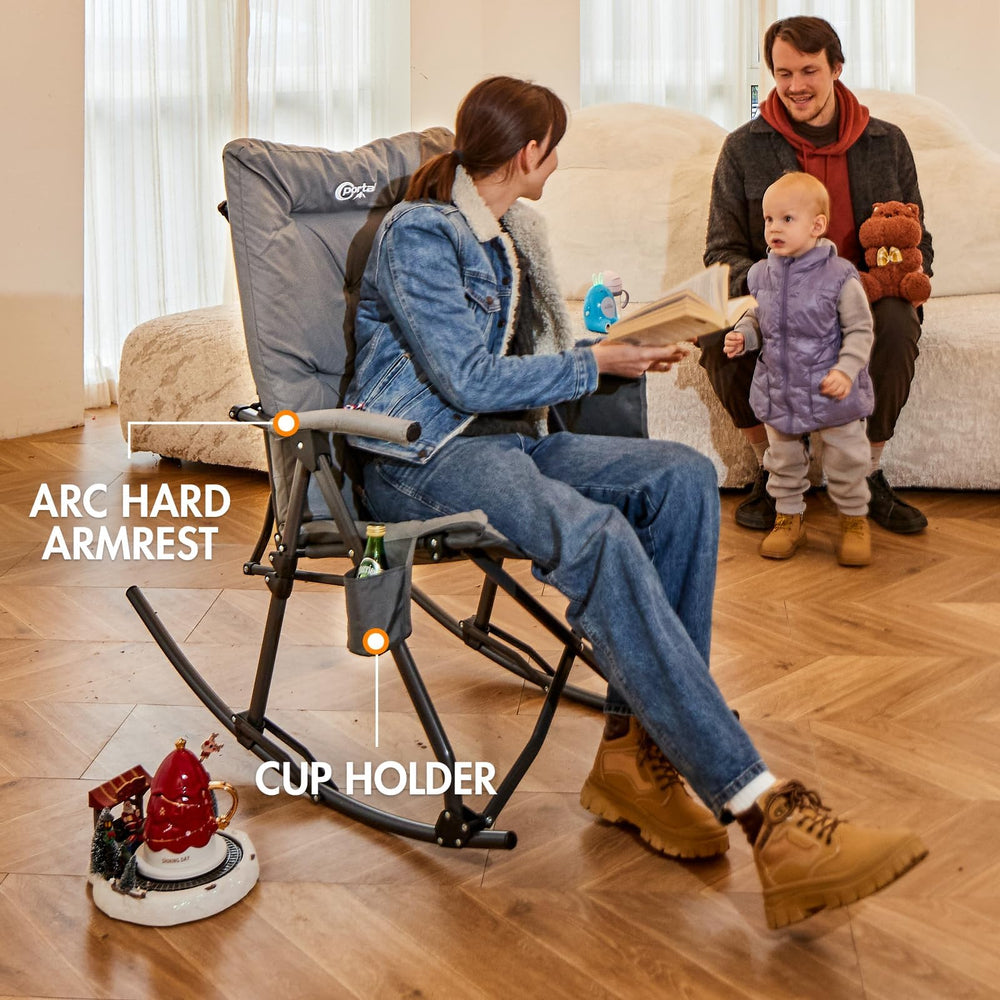 Portal chair next to backpack showing scale and portability benefit