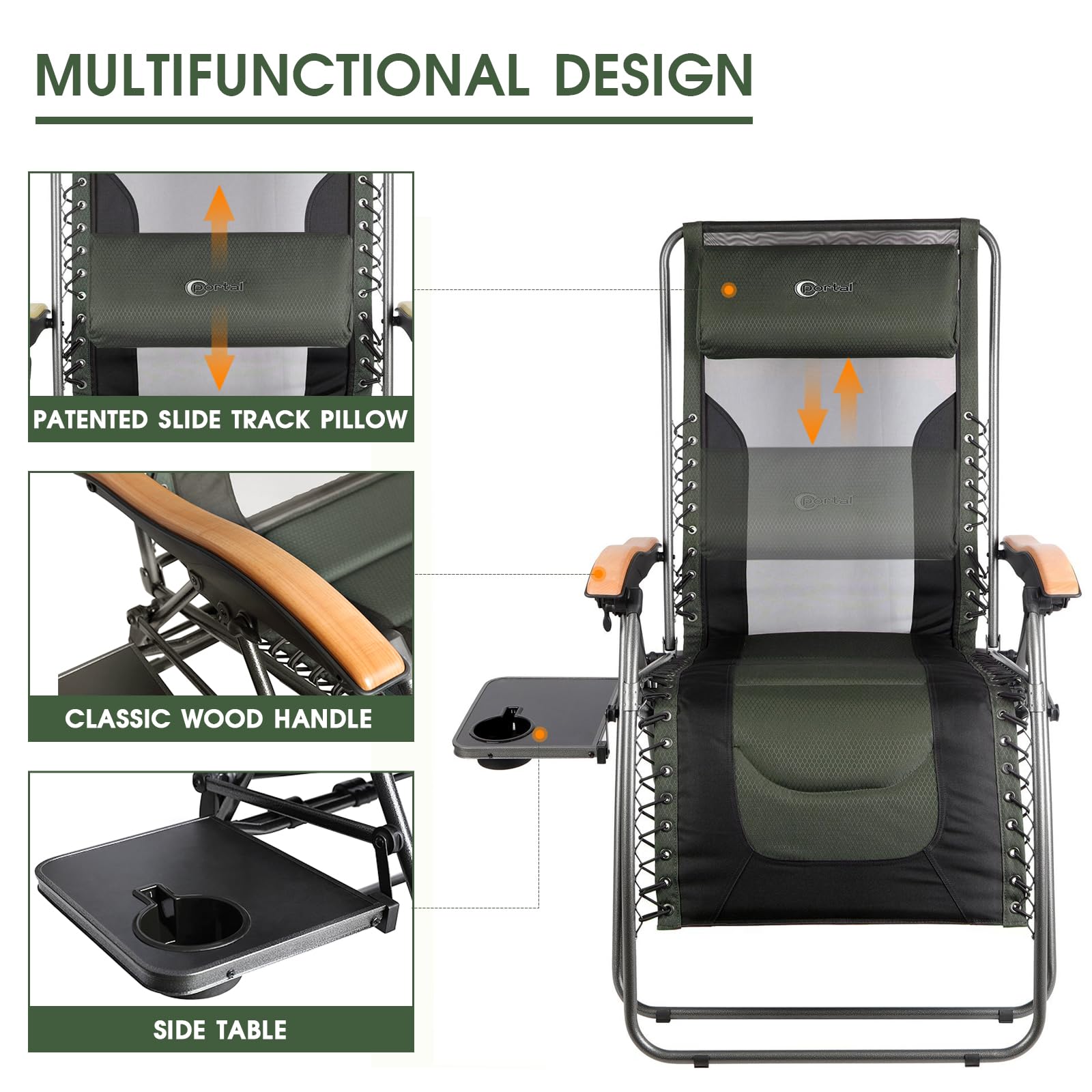 Portal chair beside a standard chair to show XL sizing and extra room