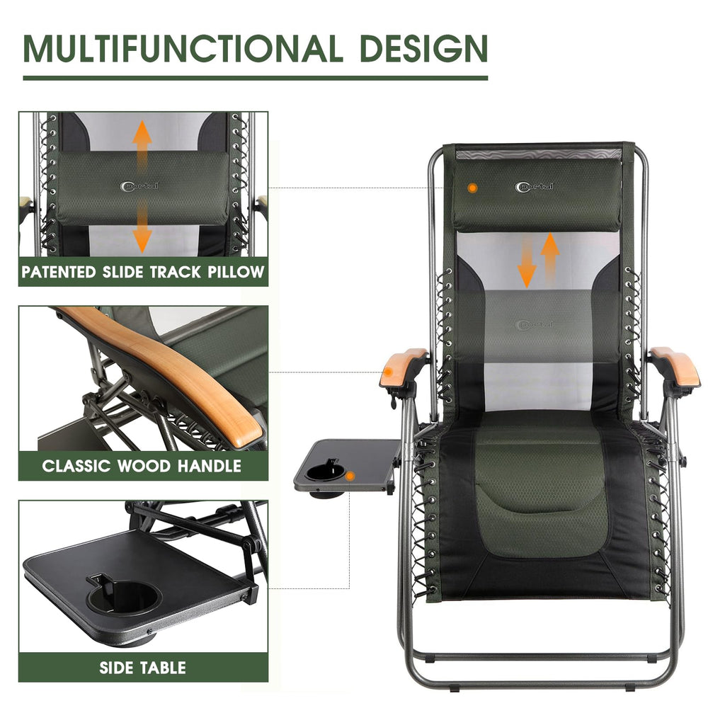 Portal chair beside a standard chair to show XL sizing and extra room