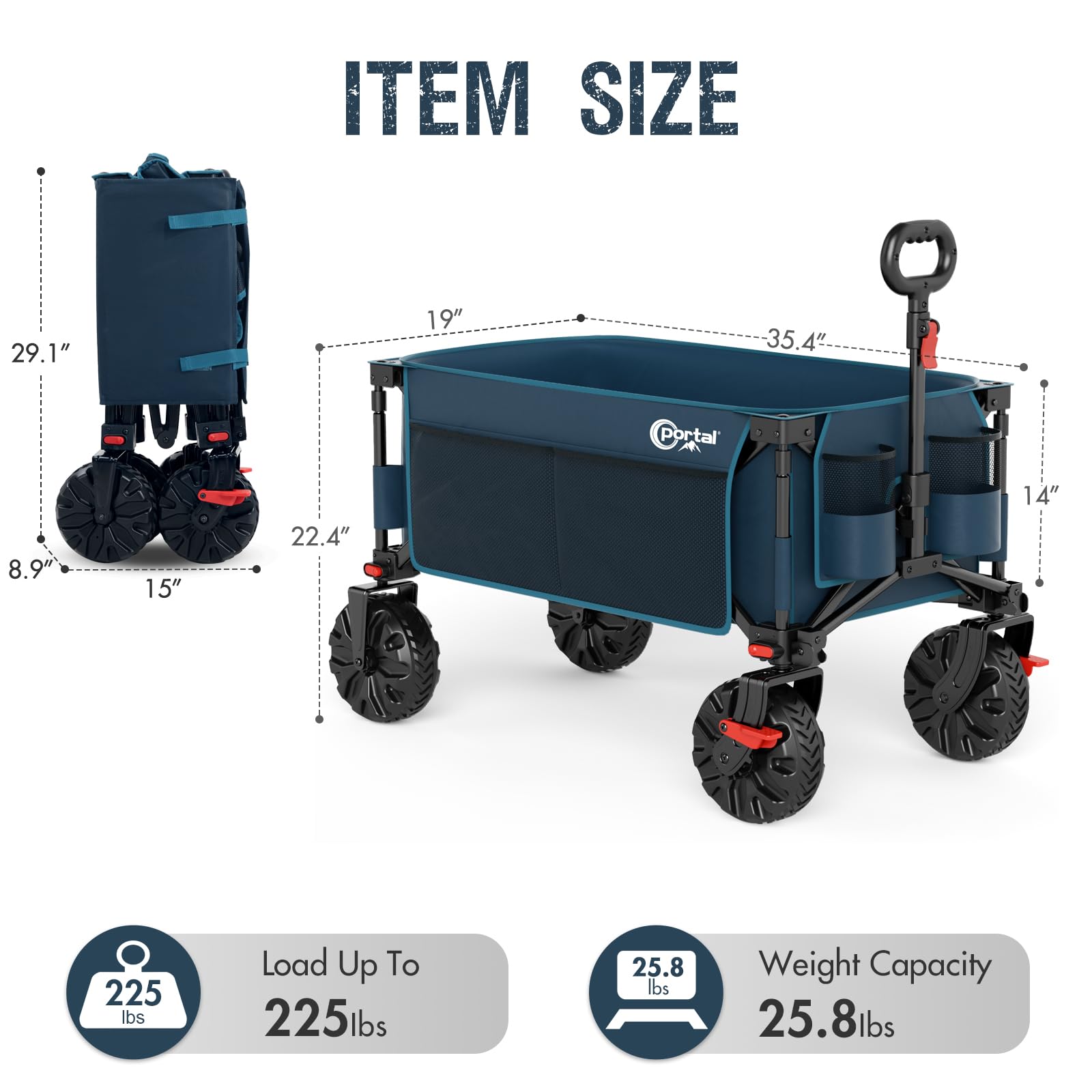 Portal wagon loaded with camping gear demonstrating 162L capacity and convenience