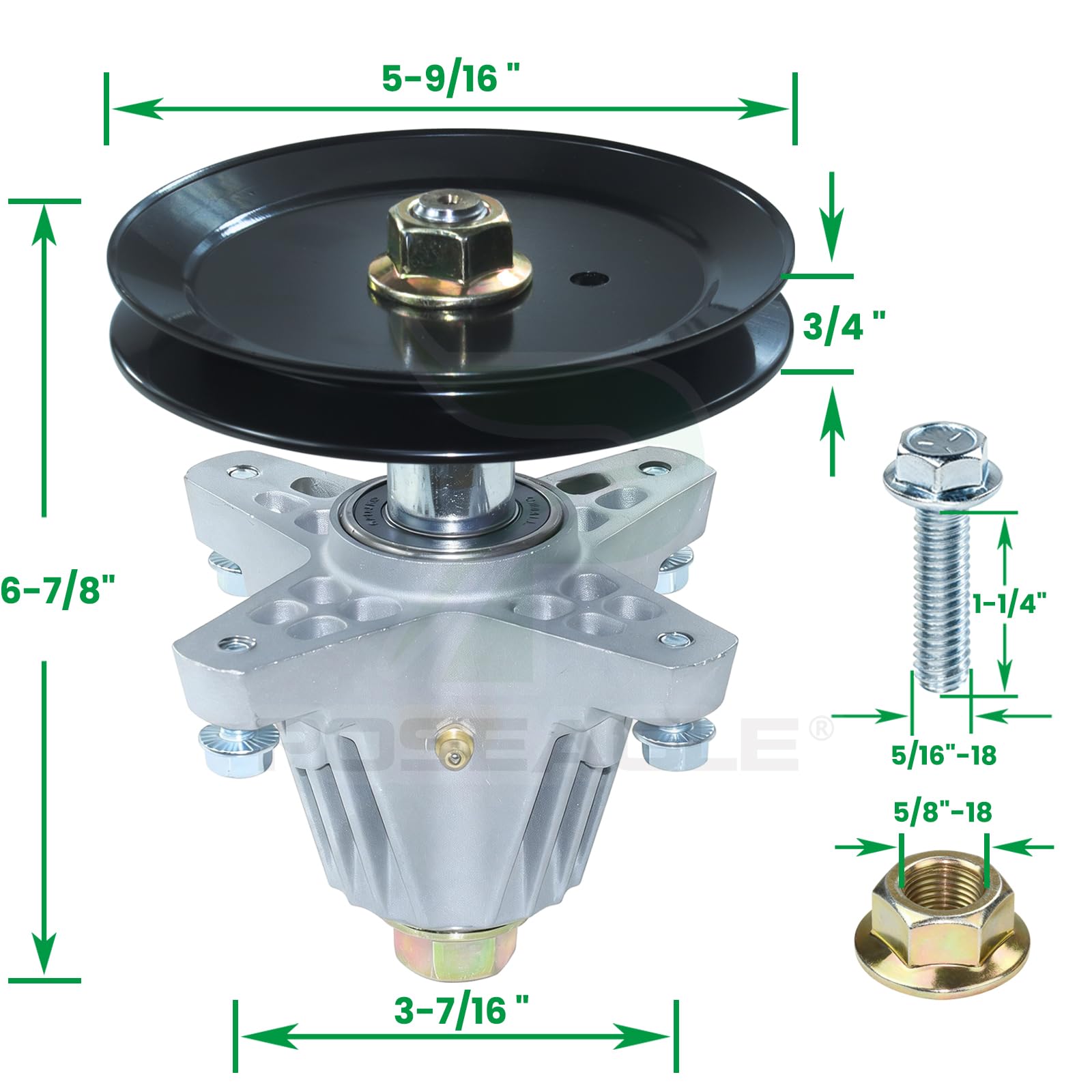 POSEAGLE spindle bearing and grease zerk closeup for easy maintenance