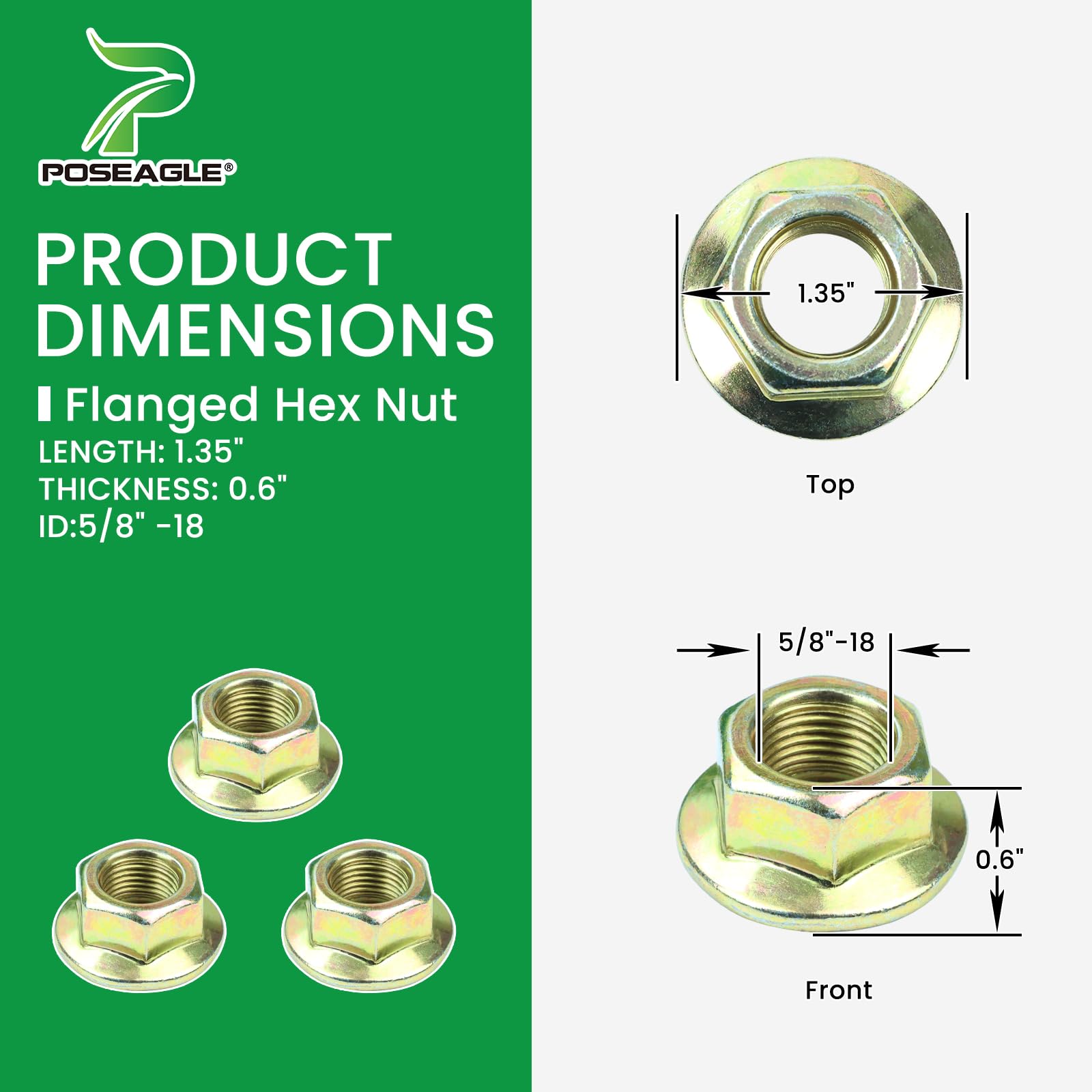 POSEAGLE set of three 5/8-18 blade nuts displayed with blades for quick installation
