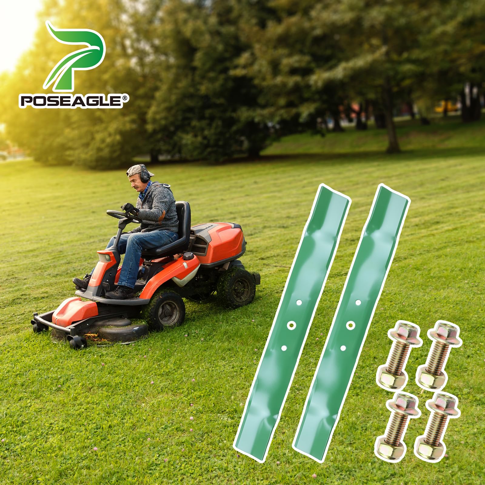 POSEAGLE close-up profile showing blade contour for improved grass lift